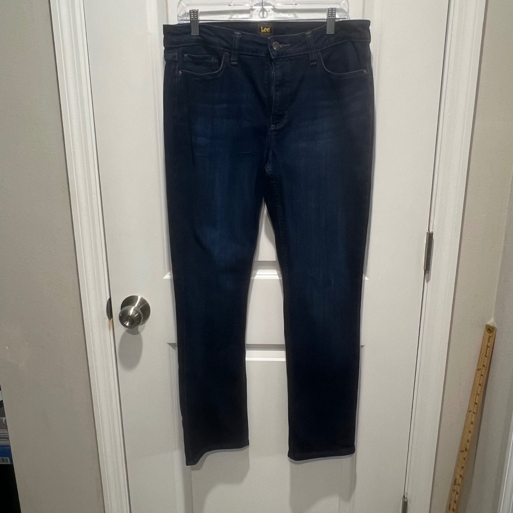 Lee Women Jeans Dark Wash Straight Leg Stretch Denim Size 12M